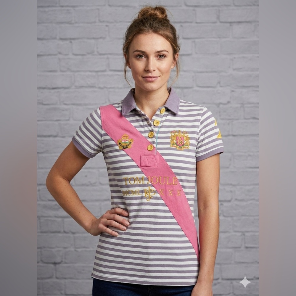 Vintage TOM JOULE Joules RUGBY Cotton POLO SHIRT MCML XXX 2 Stripes Buttons‎